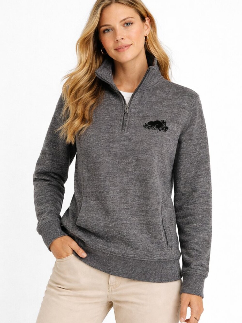 Roots Large Brown 1/4 Zip Sweater